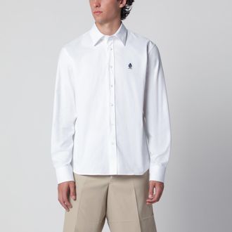 Prada Classic-fit cotton shirt with embroidered logo in white