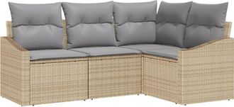 vidaXL Vidaxl - Conjunto De Comedor De Jard&iacute;n Con Coj&iacute;n 4 Pcs Beige, Gris Claro