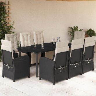 vidaXL Set De Comedor De Jard&iacute;n 9 Pzas Y Cojines Rat&aacute;n Sint&eacute;tico Negro Vidaxl