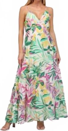 Fate Floral Tie Back Dress In Green Multi
