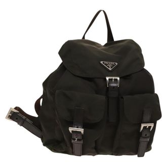 Prada Double Pocket Drawstring Backpack Nylon With Studded Detail Khaki Nylon Backpack Bag (Pre-Owned)