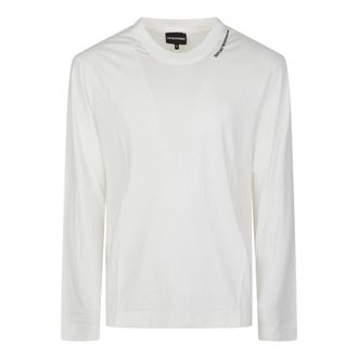 Emporio Armani Embroidered Logo Long Sleeve T-Shirt - Heren - Longsleeves - Wit - L - Katoen - Tops