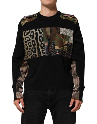 Dolce & Gabbana Mens Patchwork Crew Neck Sweatshirt Black Sweatshirts