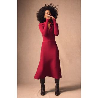 Boden Fiona Zip Front Long Sleeve Knit Dress in Ruby Red at Nordstrom Rack, Size 12
