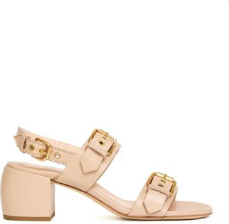 AGL Sandalo tacco doppia fascia 60 mm - Dames - Sandalen met hakken - Beige - 36 EU - Leer - Schoenen