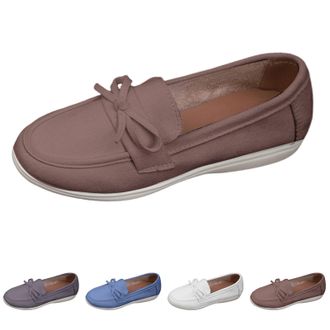 Generic Womens Walking Shoes Suede Shoes with Bow Plain Comfortable Sports Shoes Round Toe Flat Sole Boat Shoes Lightweight Non-Slip Loafers Elegant Ballet Sh