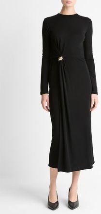 Vince Wool Blend Drape Midi Dress in Black at Nordstrom, Size Xx-Small