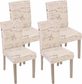Hhg Juego de 4 sillas de comedor Littau, silla silla de cocina, textil con letras, crema, patas estructura - roble