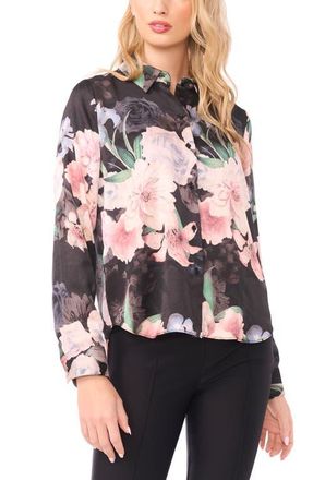 Ted Baker Casery Floral Georgette Button-Up Shirt in Black/Coral Pink Multi at Nordstrom, Size X-Large