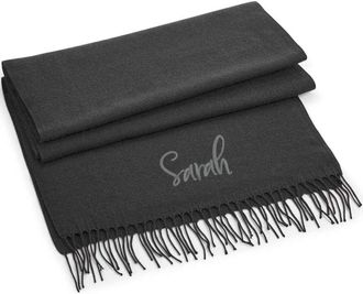 Generic Personalised Scarf with Embroidered Name. Classic Woven Scarf. Free P&P (Black)