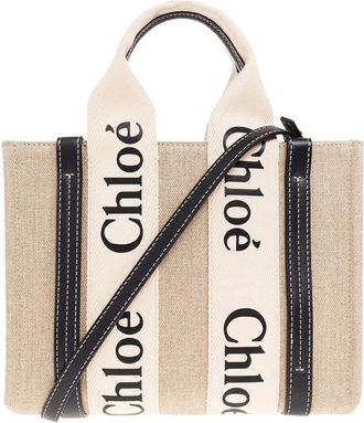 Chlo&eacute; Woody Small Shoulder Bag - Dames - Schoudertassen - Beige - ONE Size - Leer - Tassen
