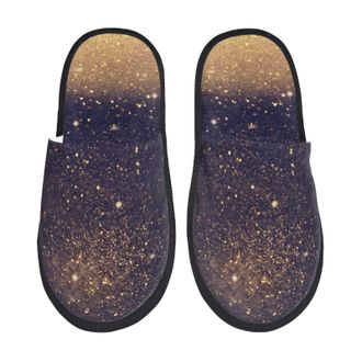 Generic Gold Black Glitter Men Women Sliders Cosy House Shoes Slip On Slippers For Bedroom Indoor Outdoor L