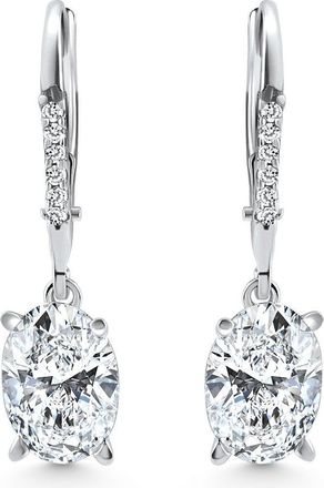 Pompeii3 2.07Ct TW Oval Diamond Dangle Lever Back Hoops 10k White Gold Lab Grown
