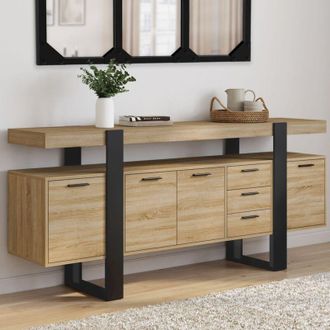 IDMarket Aparador phoenix xxl 180 cm con 4 puertas y 3 cajones negro y madera