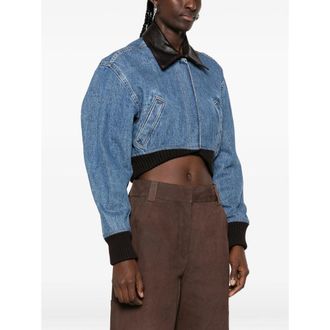 Iro Cropped Denim with Leather Collar Jacket - Blue