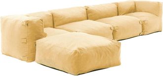 Oviala Sof&aacute; de esquina modular, 2 sillones, 2 &aacute;ngulos, 1 puff amarillo claro