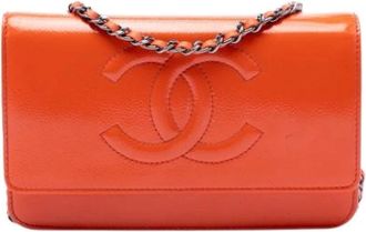 Chanel Pre-owned Wallet on Chain - Dames - Vintage Schoudertas - Oranje - ONE Size - Leer - Vintage