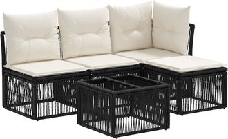 vidaXL Conjunto De Sof&aacute;s De Jard&iacute;n 5 Uds. Negro Rat&aacute;n Sint&eacute;tico Vidaxl