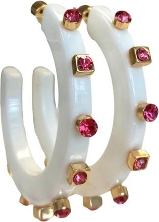 Smith & Co Womens City Girl Jewel Hoop Earring In White Hot Pink