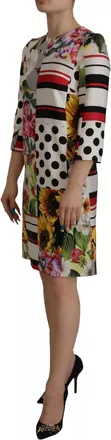 Dolce & Gabbana Multicolor Pachwork Charmeuse Floral Shift Womens Dress (Pre-Owned)
