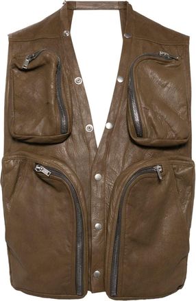 Rick Owens leather V-neck gilet - men - Lambskin/Cotton/Elastane - 52 - Brown