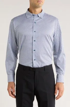 David Donahue Houndstooth Print Sport Shirt in Blue/Multi at Nordstrom Rack, Size X-Large