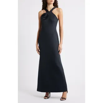 Lilly Pulitzer Gianna Rosette Halter Maxi Dress in Noir at Nordstrom Rack, Size 10