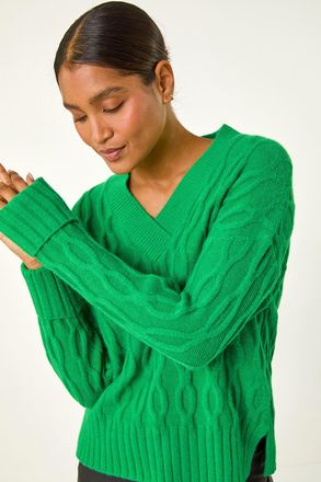 Roman V-Neck Cable Knit Jumper