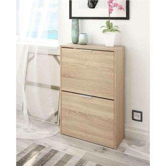 Dmora Scarpiera Arafat, Portascarpe salvaspazio a 2 ante, Scarpiera da ingresso, Armadio scarpiera, 50x22h76 cm, Rovere - Dmora