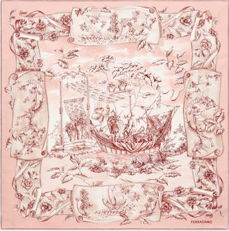 Ferragamo Women Voyage print silk scarf Pink