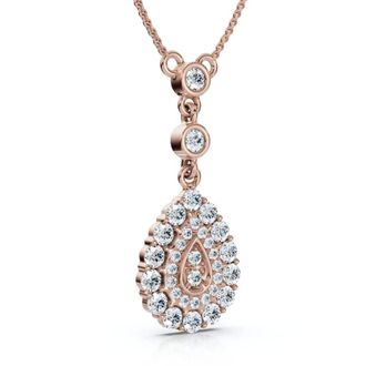 Pompeii3 1/2Ct Pear Shape Dangle Bezel Penant Gold Necklace 1 Tall Lab Grown