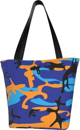 AOOEDM Tote Bag Blue Orange Black Camouflage Shopping Bags Small Reusable Market Bag Beach Tote Bags Travel Totes