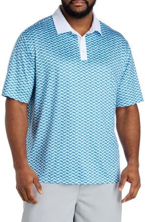 Reebok Big & Tall Contrast-Placket Diamond Printed Polo Shirt in Warped Blue at Nordstrom, Size Xx-Large