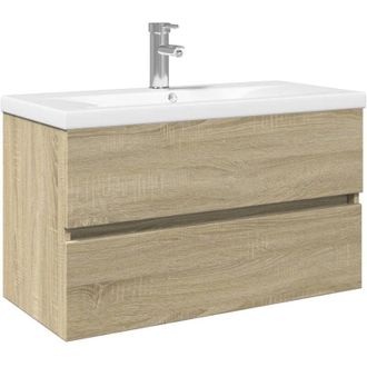 vidaXL 2 Piece Bathroom Furniture Set Ceramic and Engineered Wood vidaXL