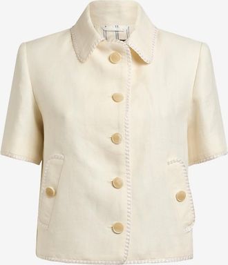 Etro Leinen-Kost&uuml;mjacke mit kurzen &Auml;rmeln und Borten