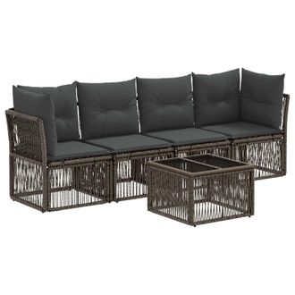 vidaXL Conjunto De Sof&aacute;s De Jard&iacute;n 5 Pcs Gris Rat&aacute;n Sint&eacute;tico Vidaxl