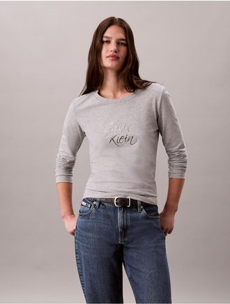 Calvin Klein Jeans Calvin Klein Womens Slim Script Logo Long Sleeve Tee - Grey - XL