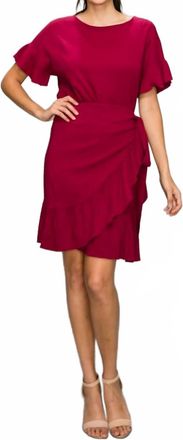 Glam Sarah Ruffle Hem Mini Wrap Dress In Burgundy