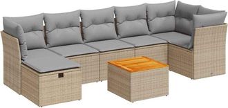 vidaXL Set De Sof&aacute;s De Jard&iacute;n Y Cojines 8 Piezas Rat&aacute;n Sint&eacute;tico Beige Vidaxl