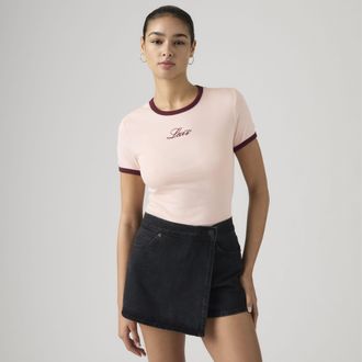 Levi's Graphic Rickie Tee - Womens - M - Pink / Cursive Levis Crystal Pink / Tawny Port