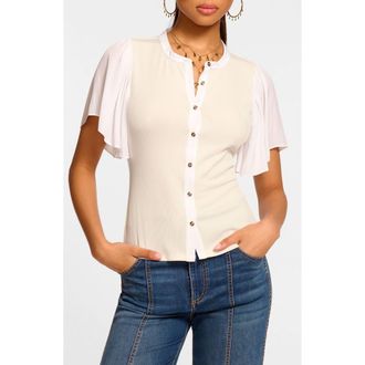 Ramy Brook Colette Mixed Media Flutter Sleeve Top in Ivory at Nordstrom Rack, Size Large