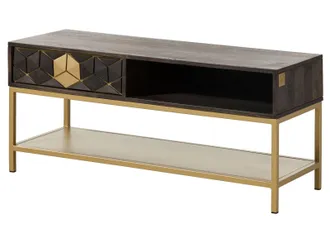 Massivmoebel24 Tavolino Da Salotto In Legno Di Mango 110x40x50 Grigio Scuro Oliato Diamond 100