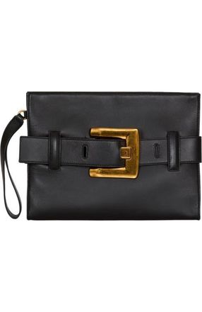Balmain Anthem smooth leather clutch in Black at Nordstrom