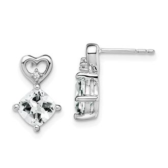 Diamond2Deal 14k White Gold White Topaz and Diamond Heart Earrings
