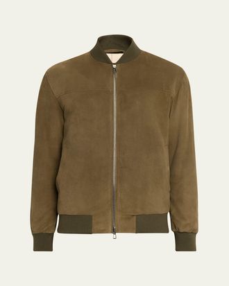 Loro Piana Mens Suede Full-Zip Bomber Jacket