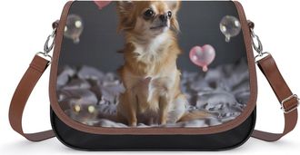Generic Chihuahua with Hearts Bubbles Crossbody Bags for Women Shoulder Messenger Bag Purse Handbags
