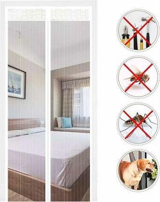 OEM Mosquitera Magn&eacute;tica Para Puerta De 140x210cm, De Fibra De Vidrio, Cortina Antimosquitos Para Puertas Autom&aacute;ticas, Malla Ultrafina, Sin Agujeros (blan