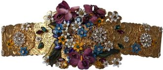 Dolce & Gabbana Verfraaide Bloemkristal Brede Taille Riem - Dames - Riemen - Veelkleurig - ONE Size - Katoen - Accessoires