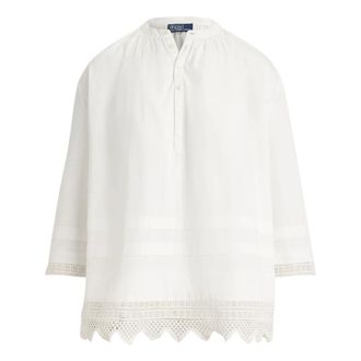 Ralph Lauren Blouses, female, White, Size: M Carlton Lace-Trim Blouse