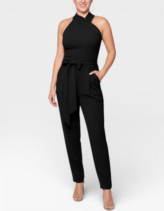 Rachel Roy Harland Crossover Halter Jumpsuit in Black at Nordstrom, Size Medium